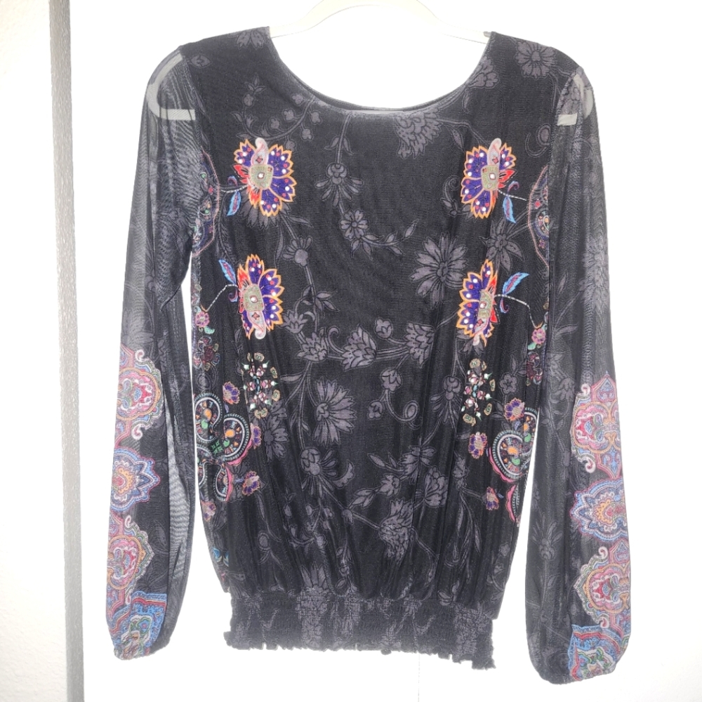 Boho Floral Desigual Sheer Long Sleeve Top